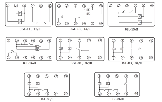 JGL-11/Ⅱ二相靜態(tài)反時(shí)限過流繼電器內(nèi)部端子外引接線圖