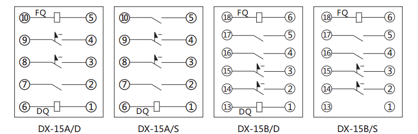 DX-15B信號(hào)繼電器內(nèi)部接線(xiàn)及外引接線(xiàn)圖
