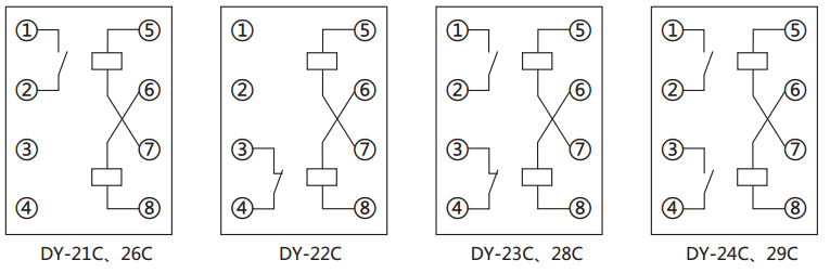 DY-21C、D電壓繼電器內(nèi)部接線圖