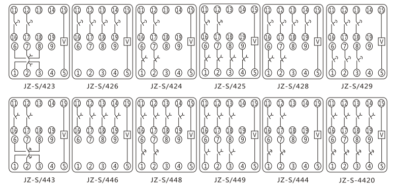 JZ-S/2417靜態(tài)可調(diào)延時中間繼電器內(nèi)部接線圖及外引接線圖